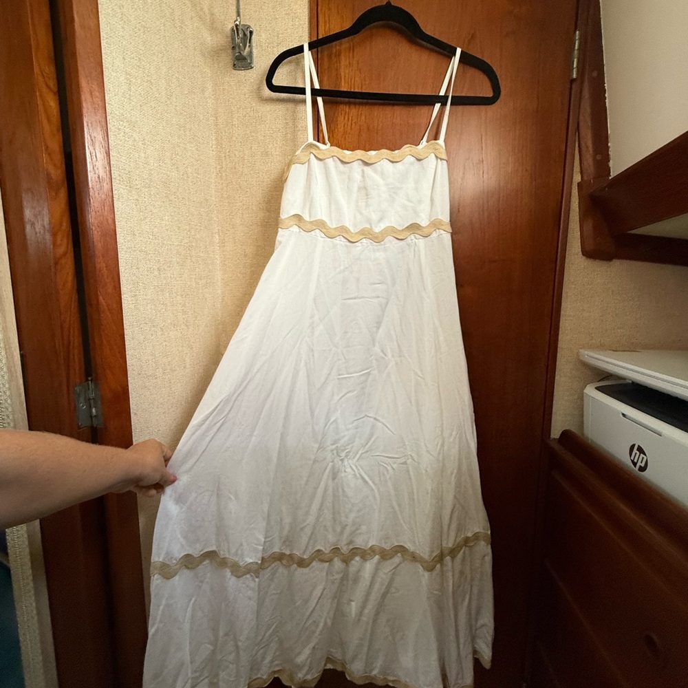 White Maxi Dress with Gold Accents